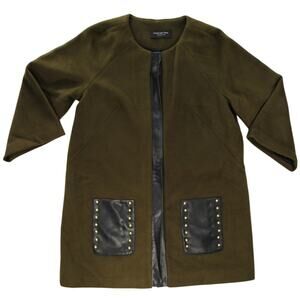 Marc New York Andrew Marc Olive Wool Blend Coat Studded Faux Leather Pockets L